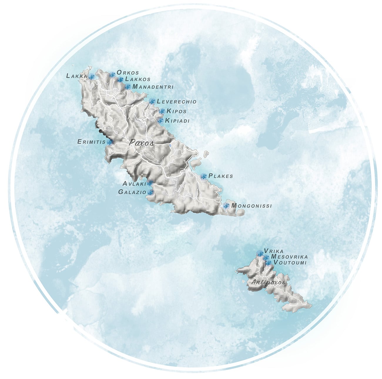 carte des plages de Paxos